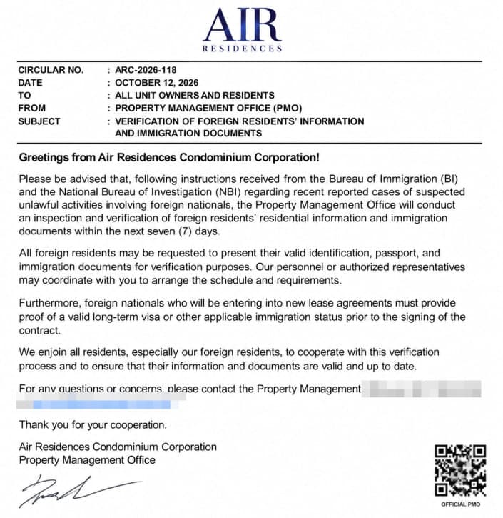 菲家事|传马卡蒂Air公寓将查外籍租客签证,长租门槛或收紧